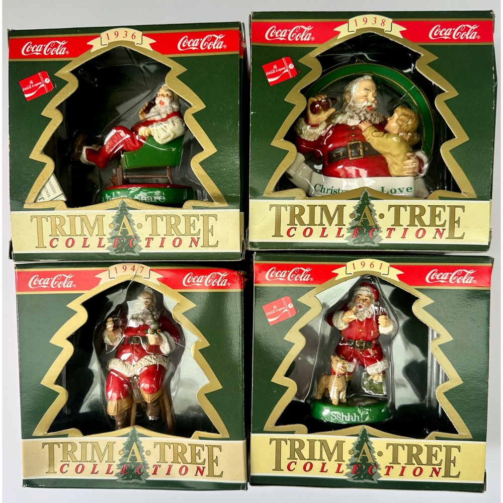 Coca-Cola Ornaments Trim-A-Tree Collection Santa Set of 4 Vintage